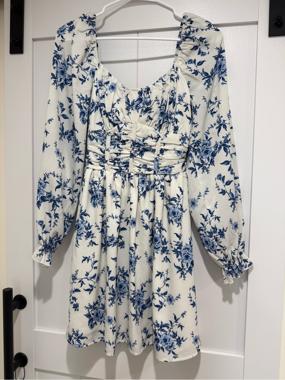 Inspired Hearts Cream Dress with Blue Floral Print